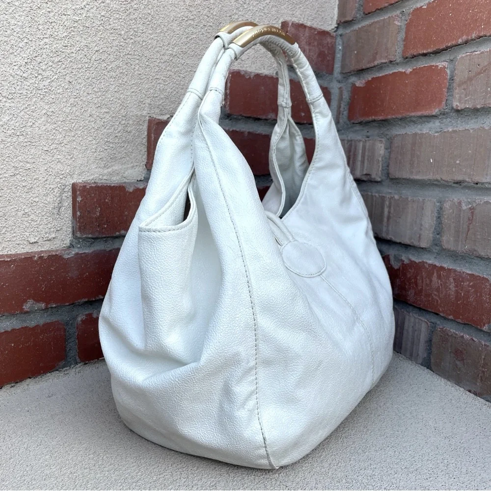 ANTONIO MELANI Ivory Leather Hobo with Gold-Tone Accent